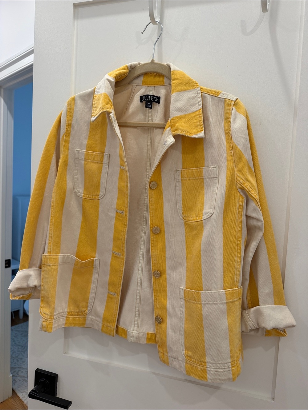 J. Crew Kids Yellow and Cream Striped Jean Jacket